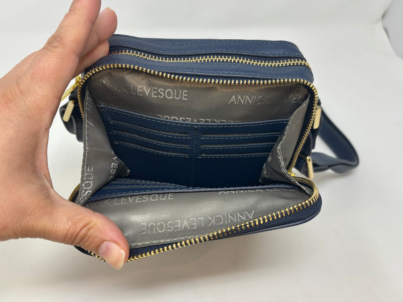 Petit sac en cuir véritable avec section pour carte RFID, Bleu marine, Nadine
