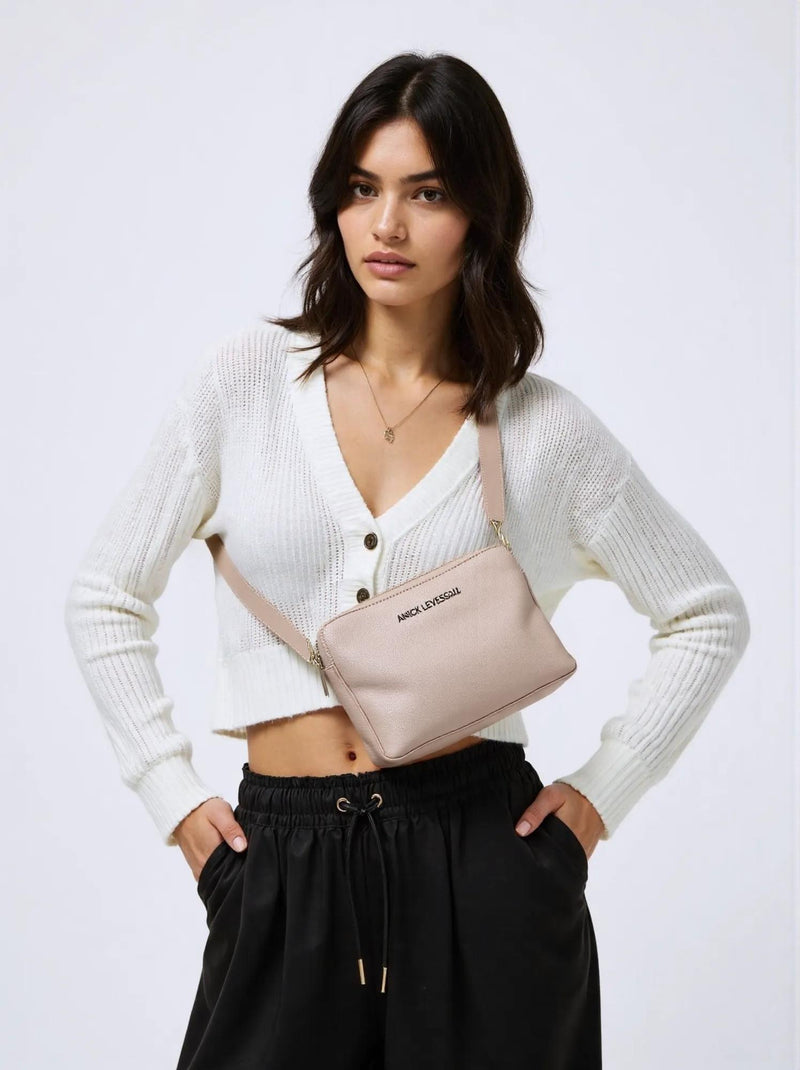 Petit sac bandoulière en Cuir Annie, Platine