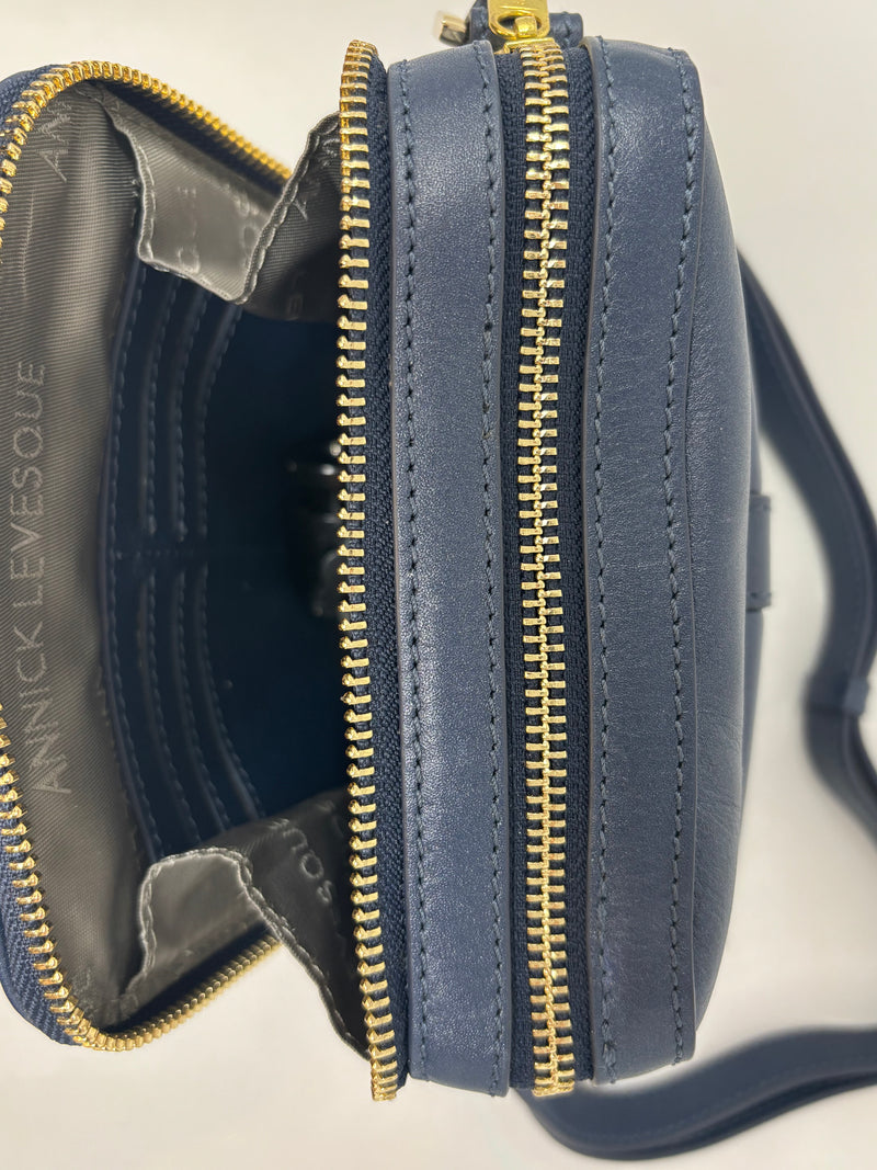 Petit sac en cuir véritable avec section pour carte RFID, Bleu marine, Nadine