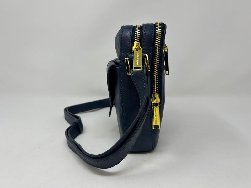 Petit sac en cuir véritable avec section pour carte RFID, Bleu marine, Nadine