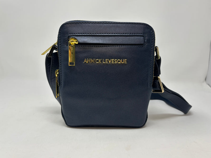 Petit sac en cuir véritable avec section pour carte RFID, Bleu marine, Nadine
