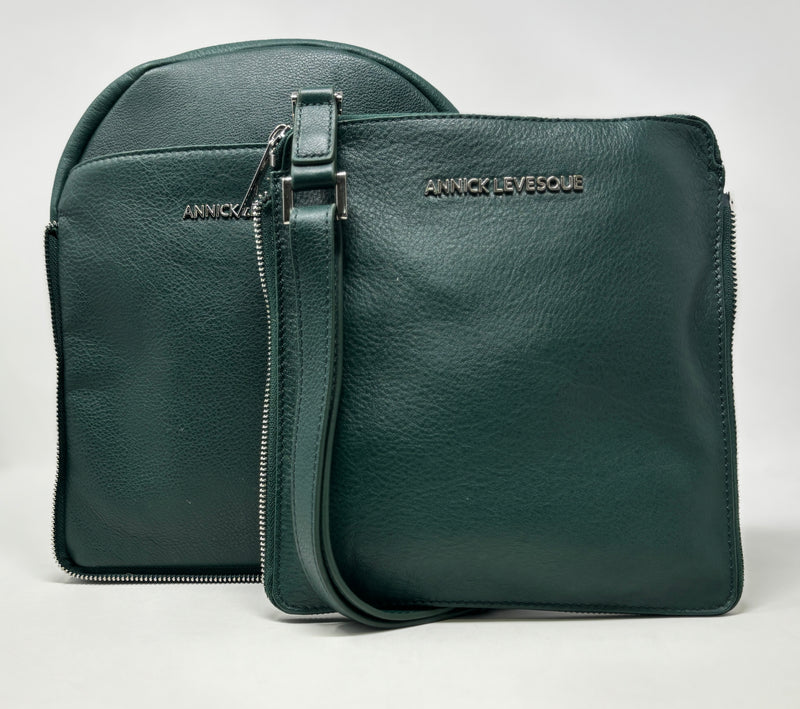 Sac à dos en Cuir Véritable Dark Green, Alice