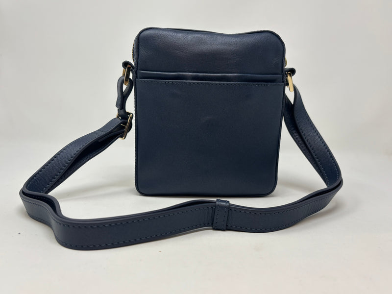 Petit sac en cuir véritable avec section pour carte RFID, Bleu marine, Nadine