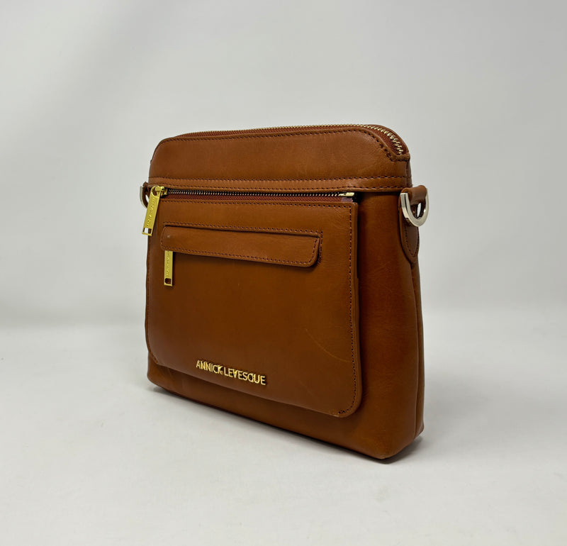 Petit Sac à Bandoulière en Cuir Cognac, Brigitte