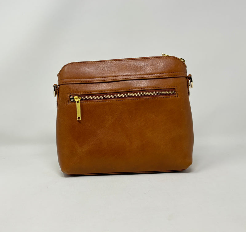 Petit Sac à Bandoulière en Cuir Cognac, Brigitte