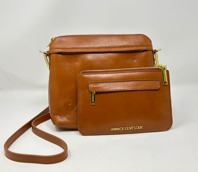 Petit Sac à Bandoulière en Cuir Cognac, Brigitte
