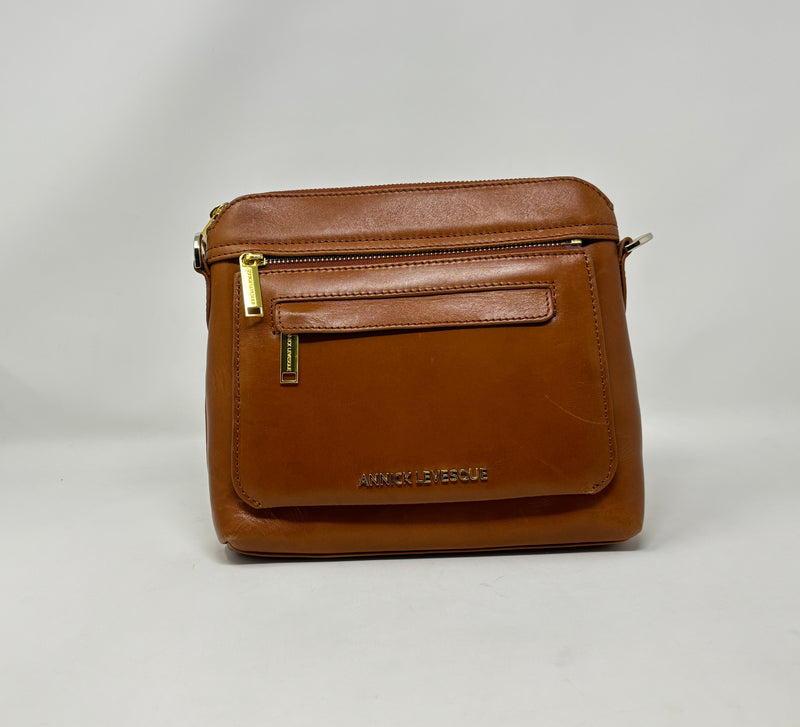 Petit Sac à Bandoulière en Cuir Cognac, Brigitte