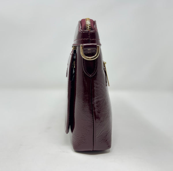 Petit Sac à Bandoulière en Cuir Rouge bordeaux vernis , Brigitte