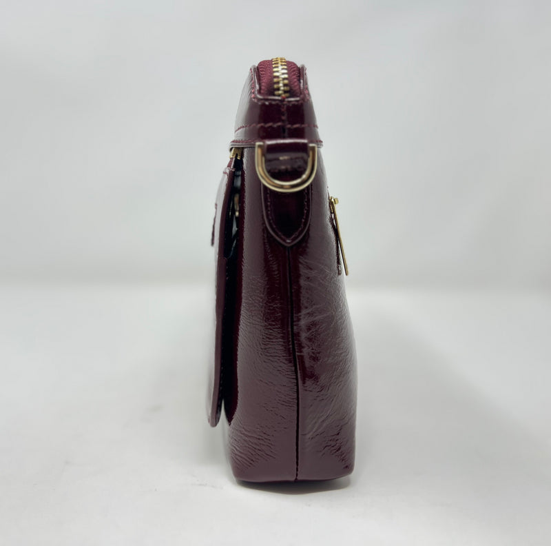 Petit Sac à Bandoulière en Cuir Rouge bordeaux vernis , Brigitte
