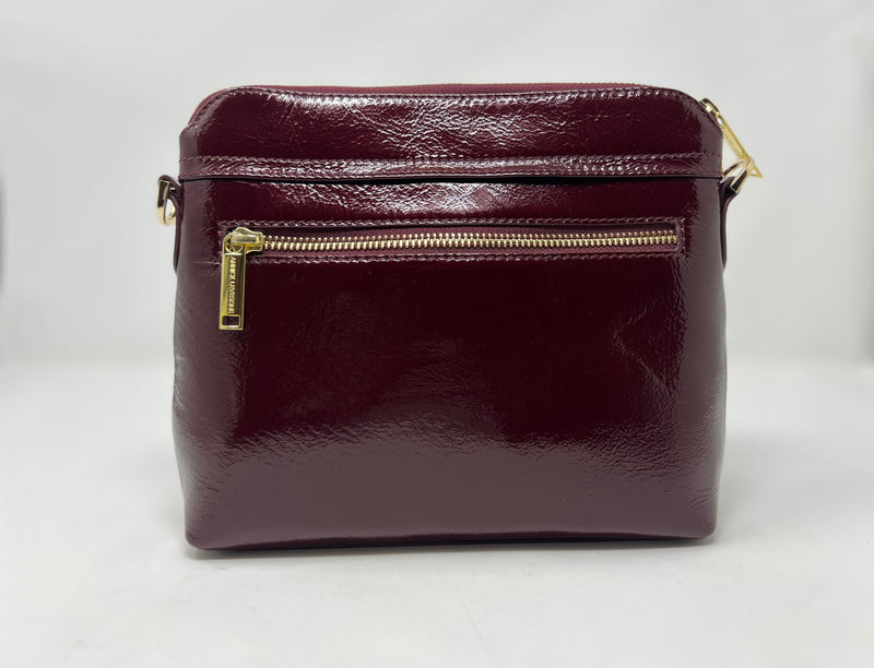 Petit Sac à Bandoulière en Cuir Rouge bordeaux vernis , Brigitte