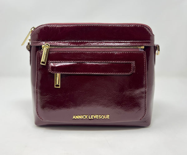 Petit Sac à Bandoulière en Cuir Rouge bordeaux vernis , Brigitte