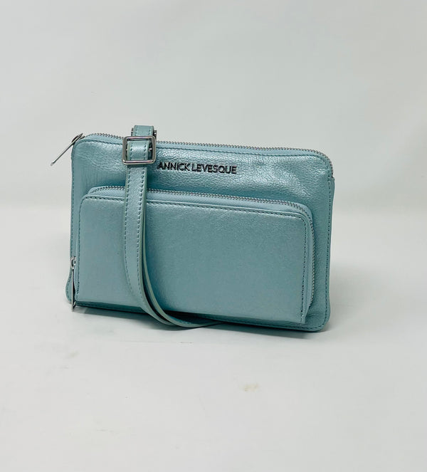 Petit sac à main-portefeuille en Cuir Véritable Bleu céleste, Carmen