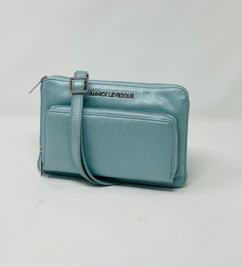 Petit sac à main-portefeuille en Cuir Véritable Bleu céleste, Carmen