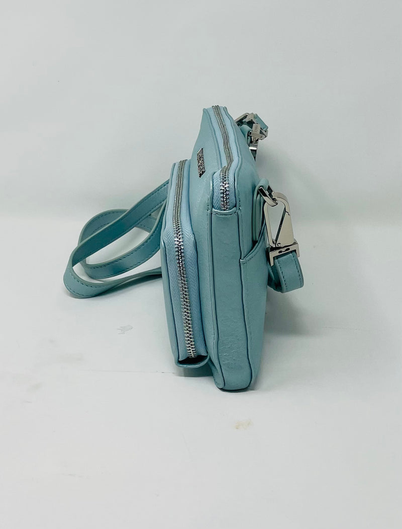Petit sac à main-portefeuille en Cuir Véritable Bleu céleste, Carmen