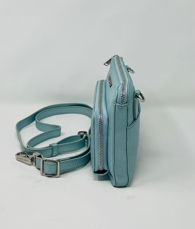 Petit sac à main-portefeuille en Cuir Véritable Bleu céleste, Carmen