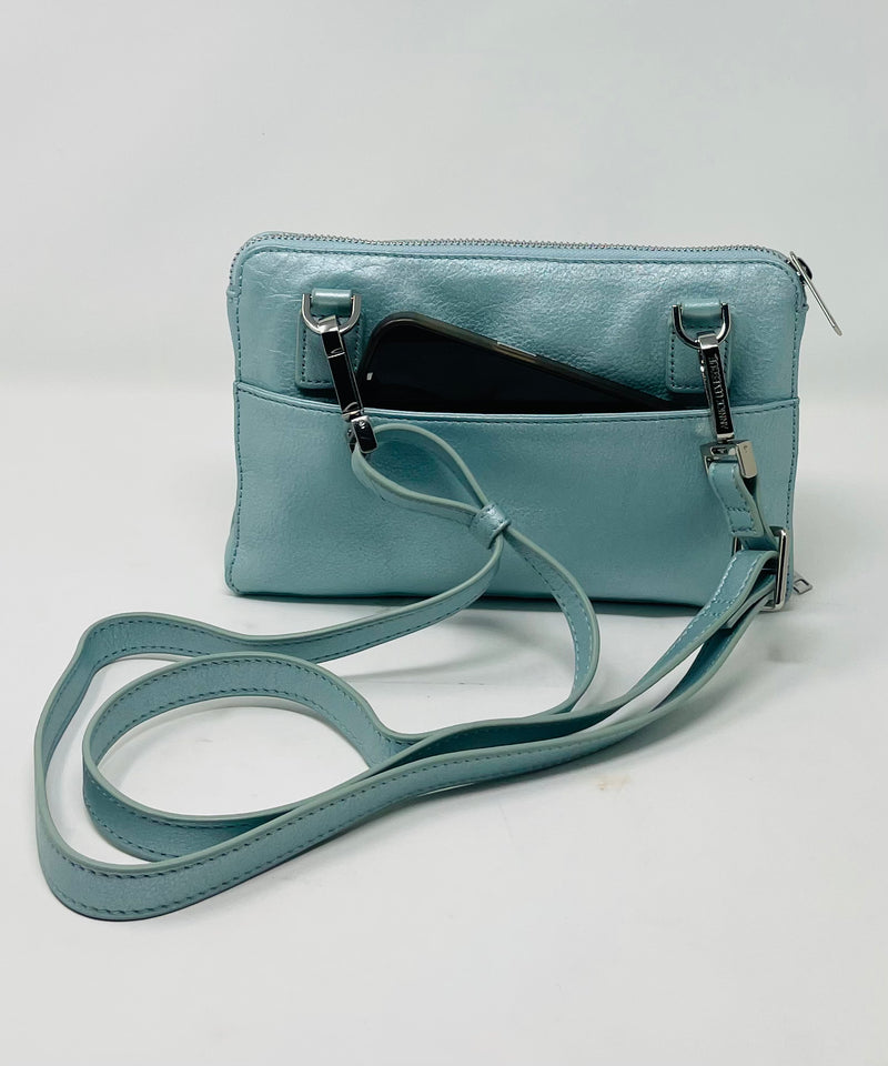 Petit sac à main-portefeuille en Cuir Véritable Bleu céleste, Carmen