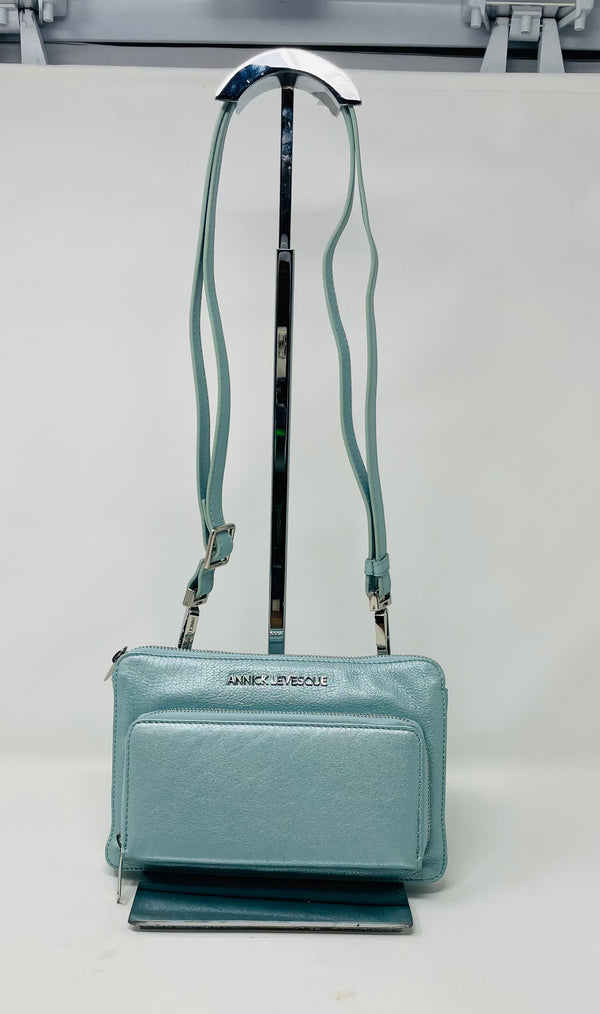 Petit sac à main-portefeuille en Cuir Véritable Bleu céleste, Carmen