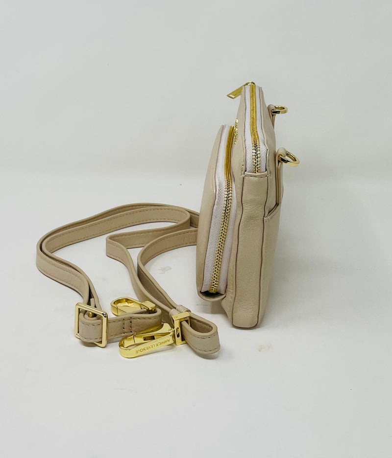 Petit Sac Bandoulière Portefeuille Cuir Champagne, Carmen