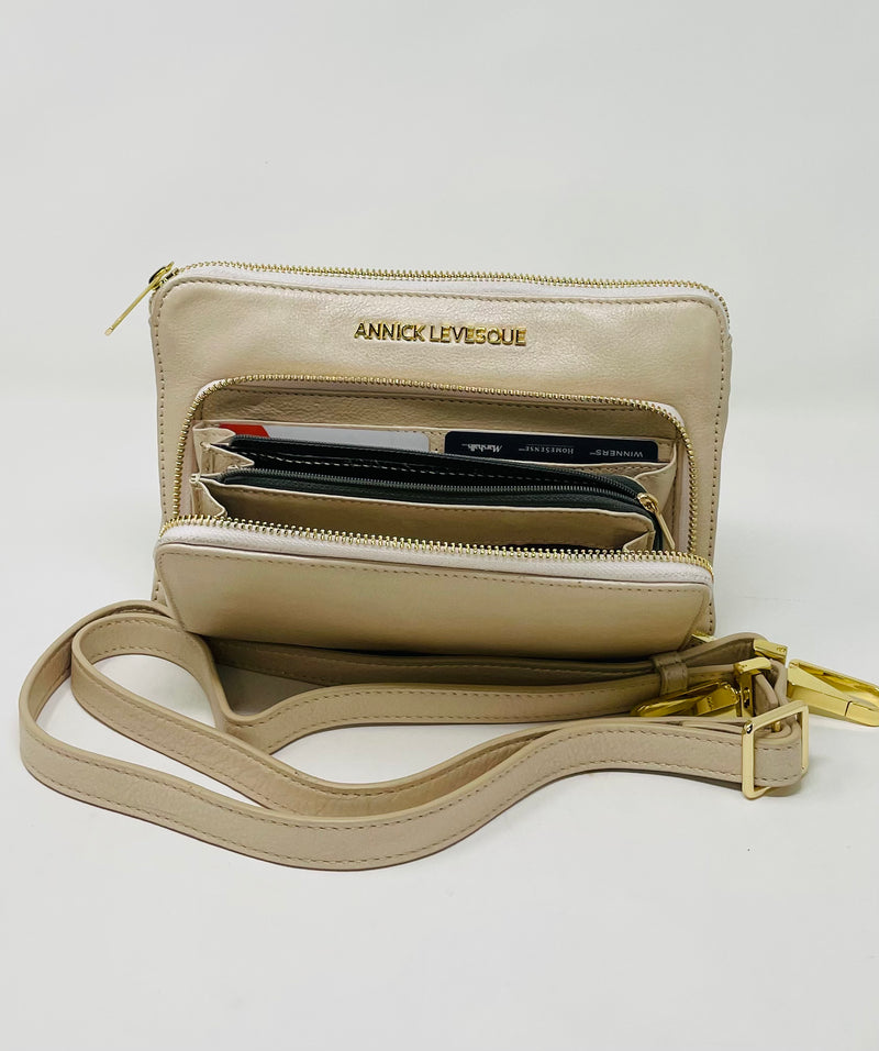 Petit Sac Bandoulière Portefeuille Cuir Champagne, Carmen