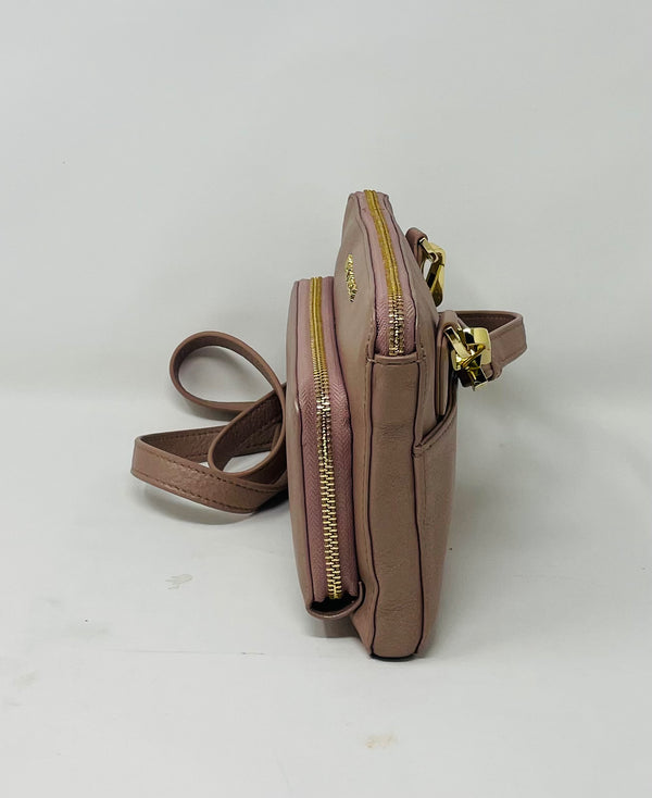 Petit sac à main-portefeuille en Cuir Véritable Rose Platine, Carmen