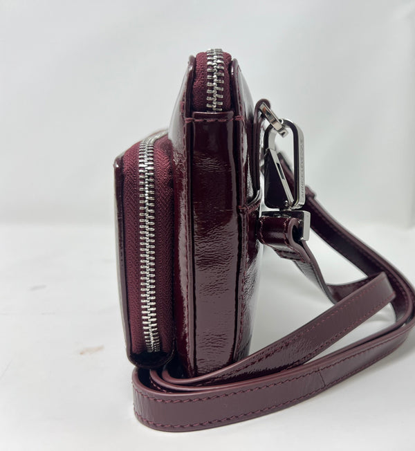 Petit sac à main-portefeuille en Cuir Véritable rouge bordeaux vernis, Carmen