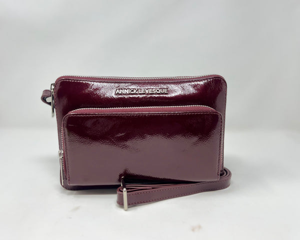 Petit sac à main-portefeuille en Cuir Véritable rouge bordeaux vernis, Carmen