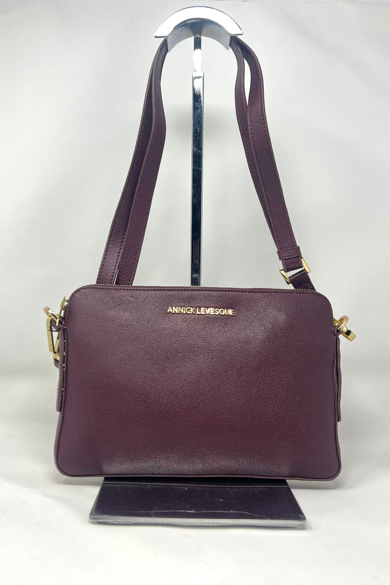 Sac à main en cuir Clarence Moyen, deux en un, Aubergine