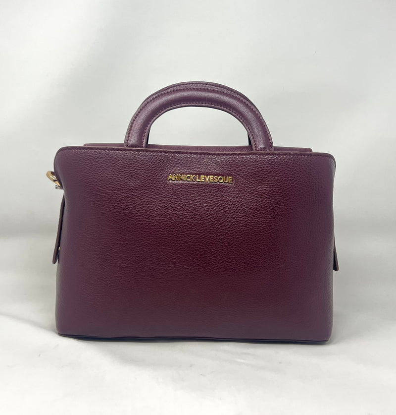 Sac à main en cuir Clarence Moyen, deux en un, Aubergine