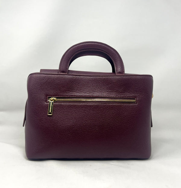 Sac à main en cuir Clarence Moyen, deux en un, Aubergine