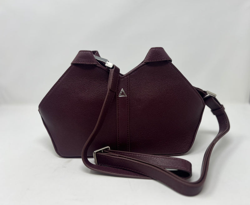 sac à main en cuir véritable avec poignée amovible et bandoulière détachable, Aubergine,Claudia