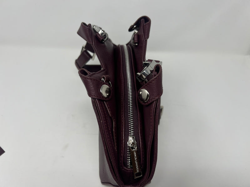 sac à main en cuir véritable avec poignée amovible et bandoulière détachable, Aubergine,Claudia