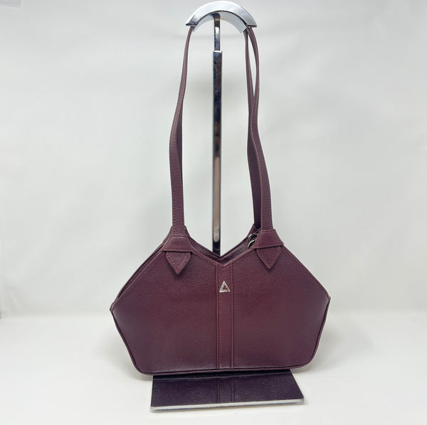 sac à main en cuir véritable avec poignée amovible et bandoulière détachable, Aubergine,Claudia