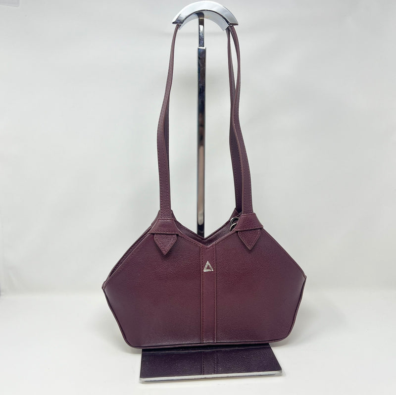 sac à main en cuir véritable avec poignée amovible et bandoulière détachable, Aubergine,Claudia