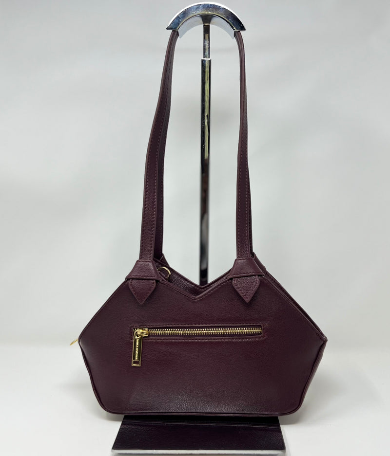 sac à main en cuir véritable avec poignée amovible et bandoulière détachable, Aubergine,Claudia