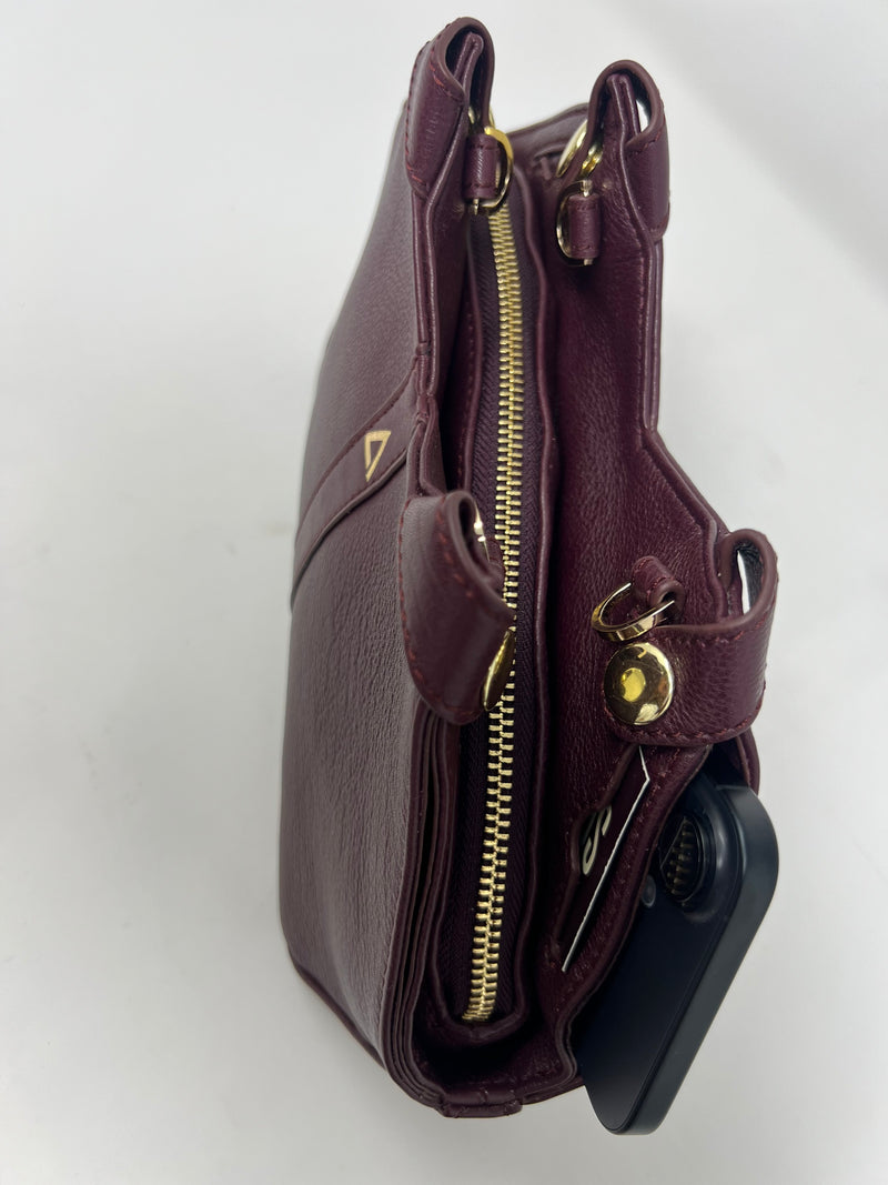 sac à main en cuir véritable avec poignée amovible et bandoulière détachable, Aubergine,Claudia