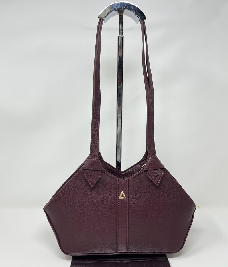 sac à main en cuir véritable avec poignée amovible et bandoulière détachable, Aubergine,Claudia