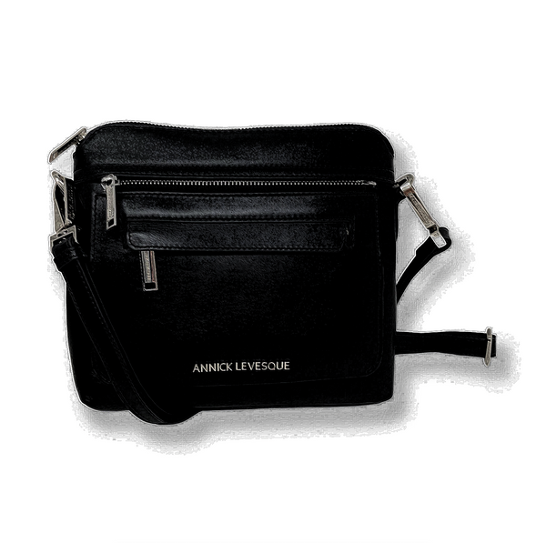 Petit Sac à Bandoulière en Cuir Noir vernis, Brigitte