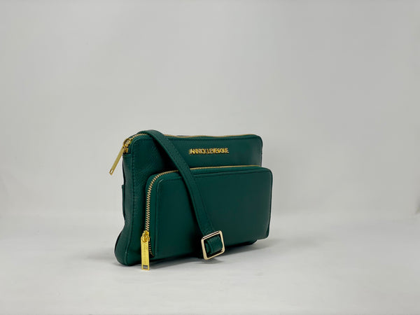 Petit Sac Bandoulière Portefeuille Cuir Dark-Green, Carmen