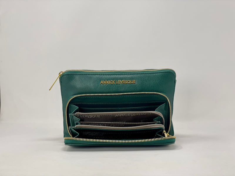 Petit Sac Bandoulière Portefeuille Cuir Dark-Green, Carmen