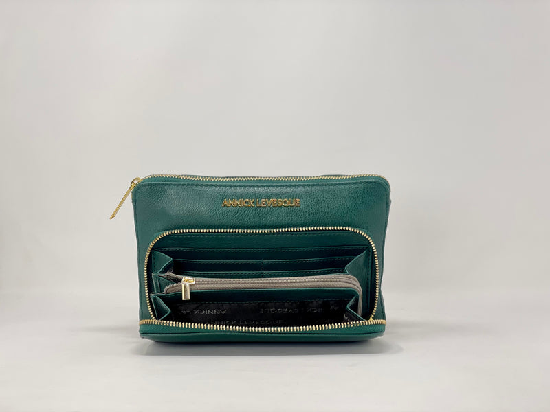 Petit Sac Bandoulière Portefeuille Cuir Dark-Green, Carmen