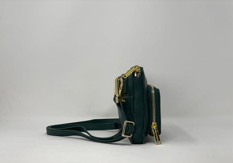 Petit Sac Bandoulière Portefeuille Cuir Dark-Green, Carmen