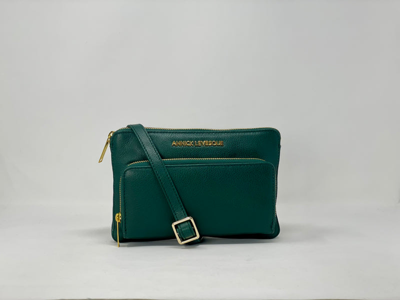 Petit Sac Bandoulière Portefeuille Cuir Dark-Green, Carmen