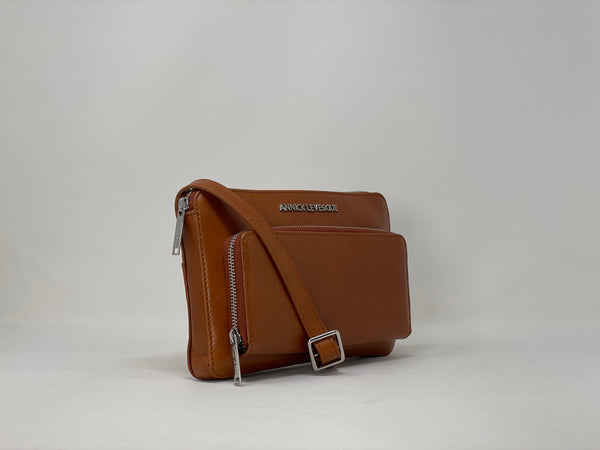 Petit Sac Bandoulière Portefeuille Cuir Cognac, Carmen