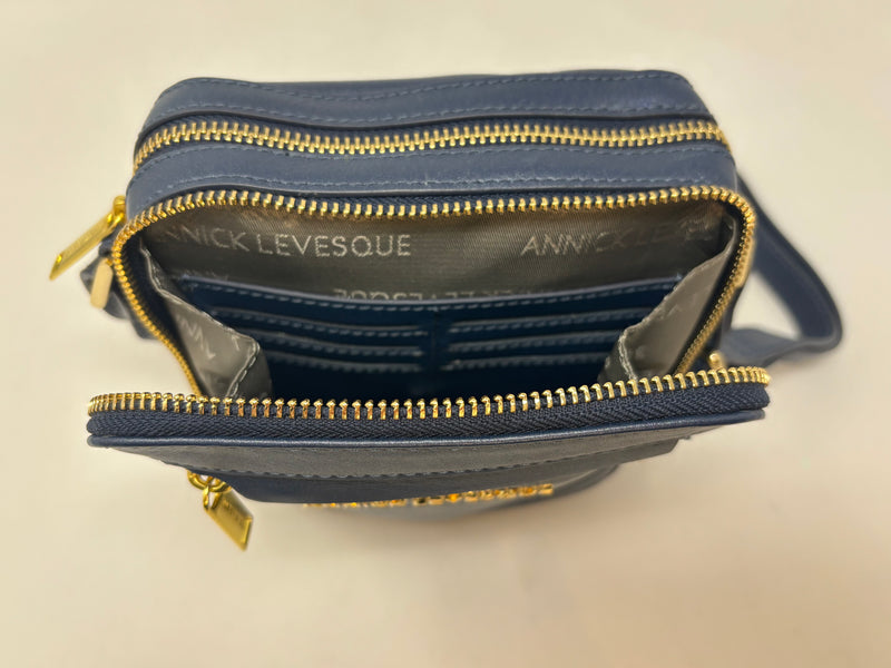 Petit sac en cuir véritable avec section pour carte RFID, Bleu marine, Nadine