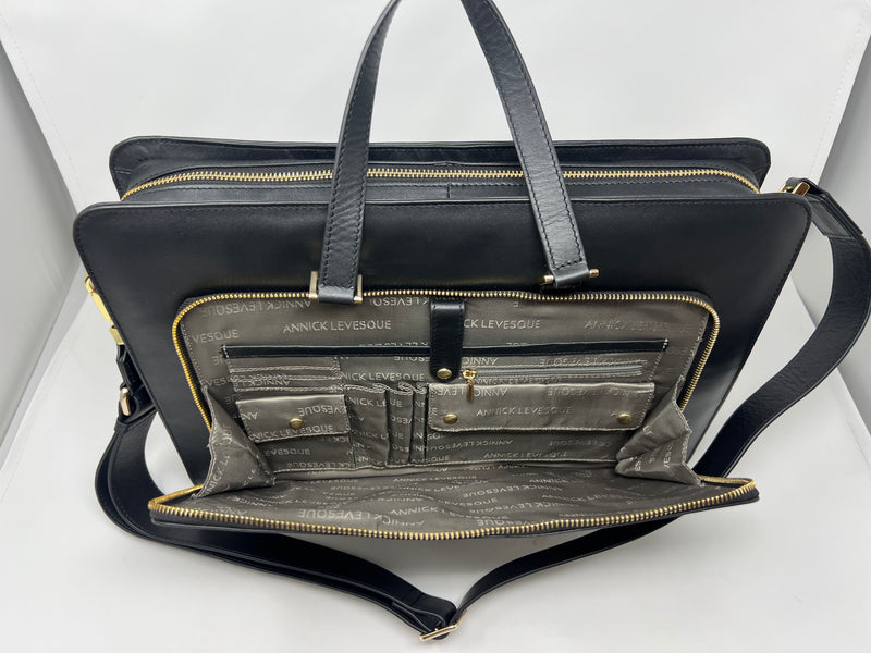 Sac pour Ordinateur Portable en Cuir Noir Annick Levesque