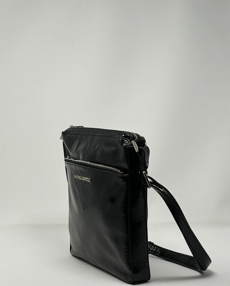 Sac à Bandoulière / Sacoche en cuir Noir vernis, Gisèle