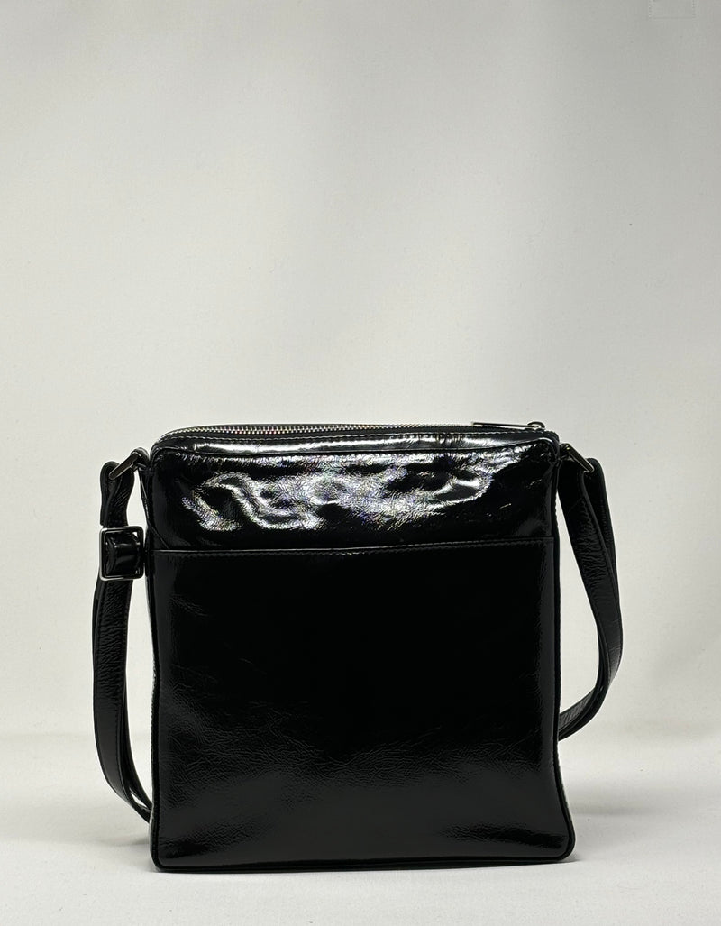 Sac à Bandoulière / Sacoche en cuir Noir vernis, Gisèle