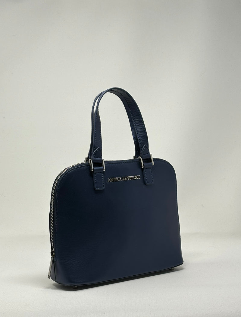 Sac à main en cuir Justine, Bleu Marine