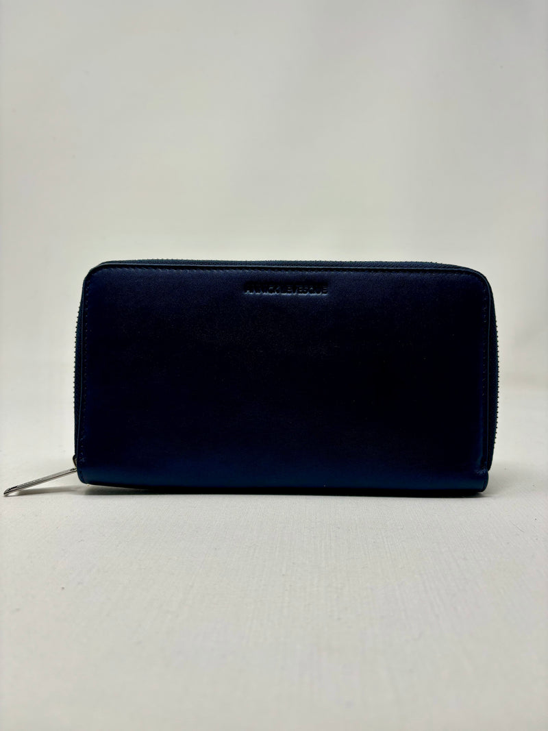 Portefeuille en cuir véritable Anna, Bleu Marine