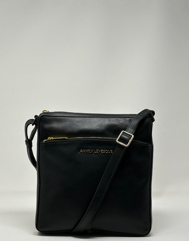 Sac à Bandoulière / Sacoche en cuir véritable Noir, Gisèle